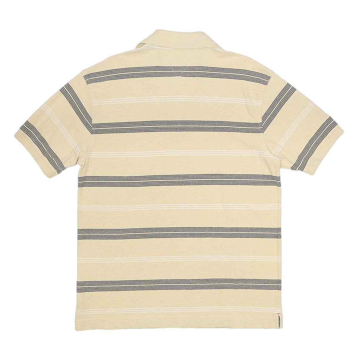 TOMMY HILFIGER Mens Beige & Black Striped Polo Shirt L Short Sleeve Cotton
