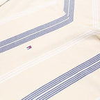 TOMMY HILFIGER Mens Beige & Black Striped Polo Shirt L Short Sleeve Cotton