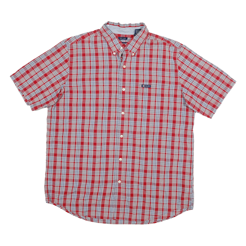 CHAPS Mens Red & White Checked Short Sleeve Shirt L Casual Cotton Blend Button