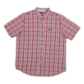 CHAPS Mens Red & White Checked Short Sleeve Shirt L Casual Cotton Blend Button