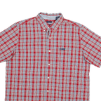 CHAPS Mens Red & White Checked Short Sleeve Shirt L Casual Cotton Blend Button