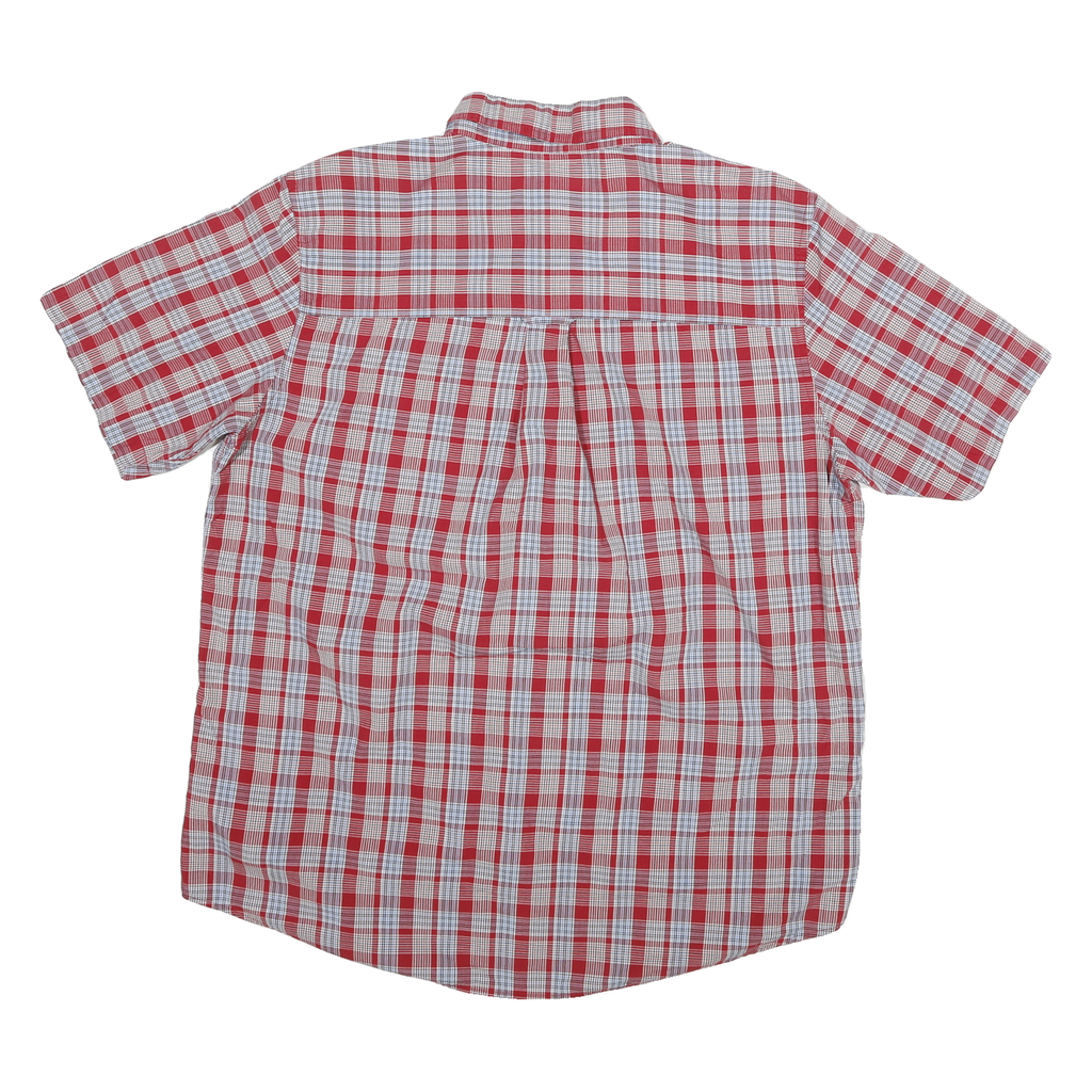 CHAPS Mens Red & White Checked Short Sleeve Shirt L Casual Cotton Blend Button