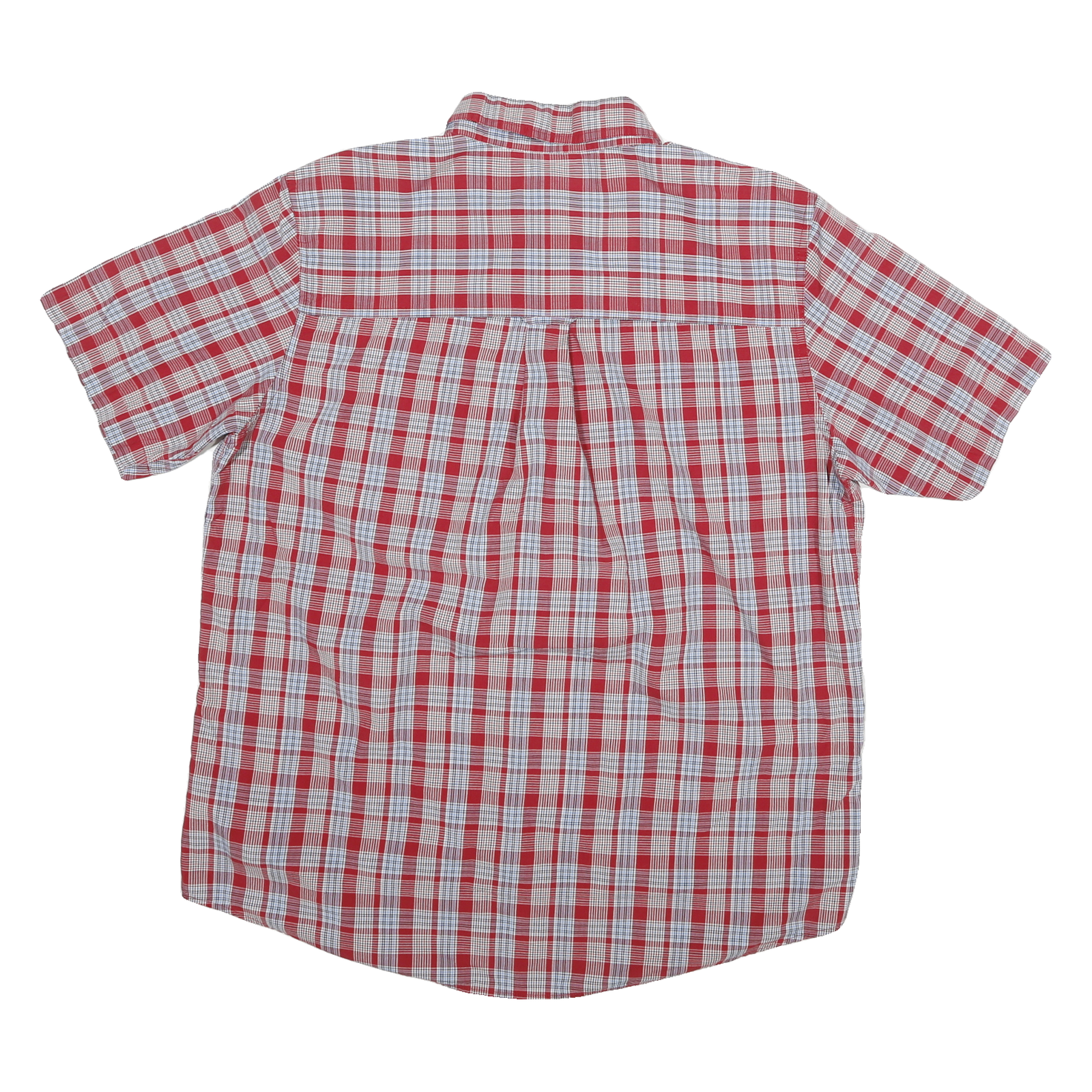 CHAPS Mens Red & White Checked Short Sleeve Shirt L Casual Cotton Blend Button