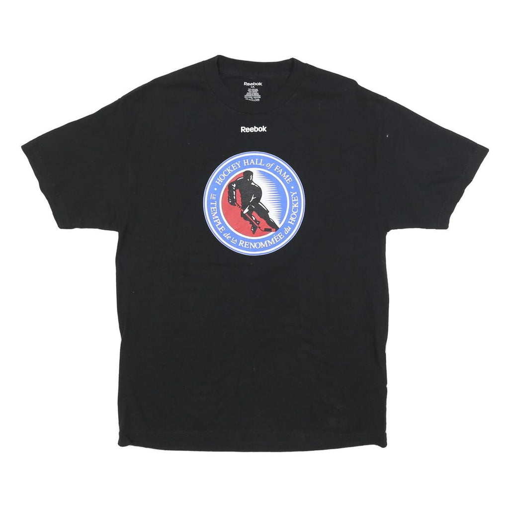 REEBOK Mens Black Hockey Hall Of Fame Graphic T-Shirt L Crew Neck Short Sleeve