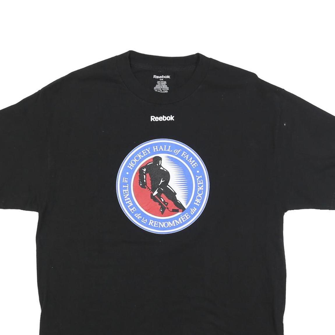 REEBOK Mens Black Hockey Hall Of Fame Graphic T-Shirt L Crew Neck Short Sleeve