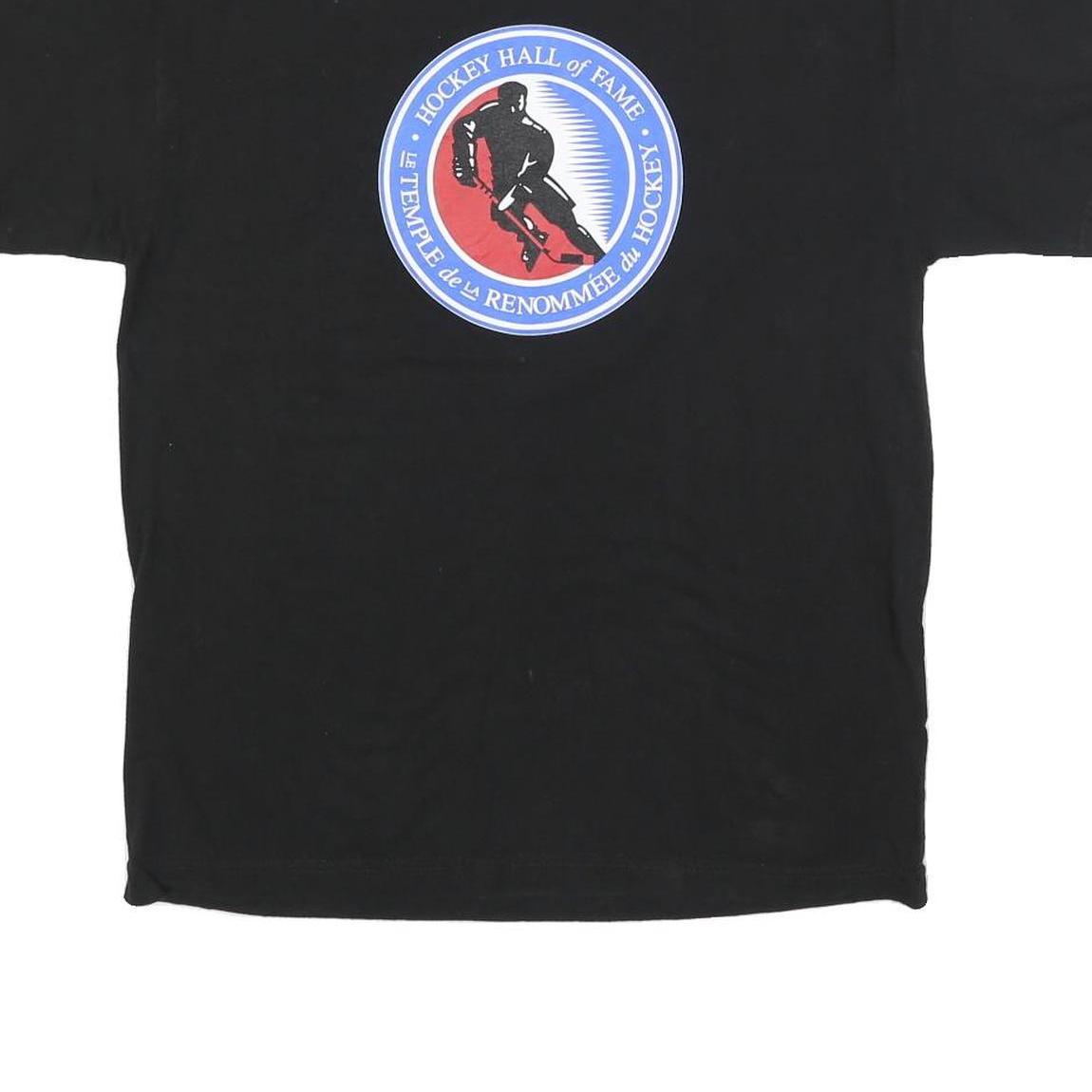 REEBOK Mens Black Hockey Hall Of Fame Graphic T-Shirt L Crew Neck Short Sleeve