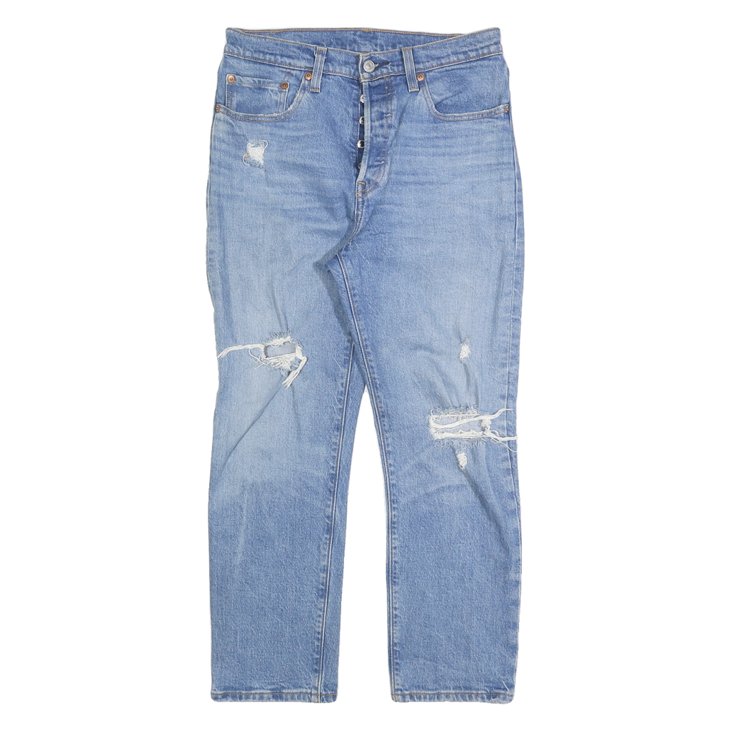 LEVI'S 501 Womens Jeans Blue Regular Straight Denim Light W27 L26 Distressed