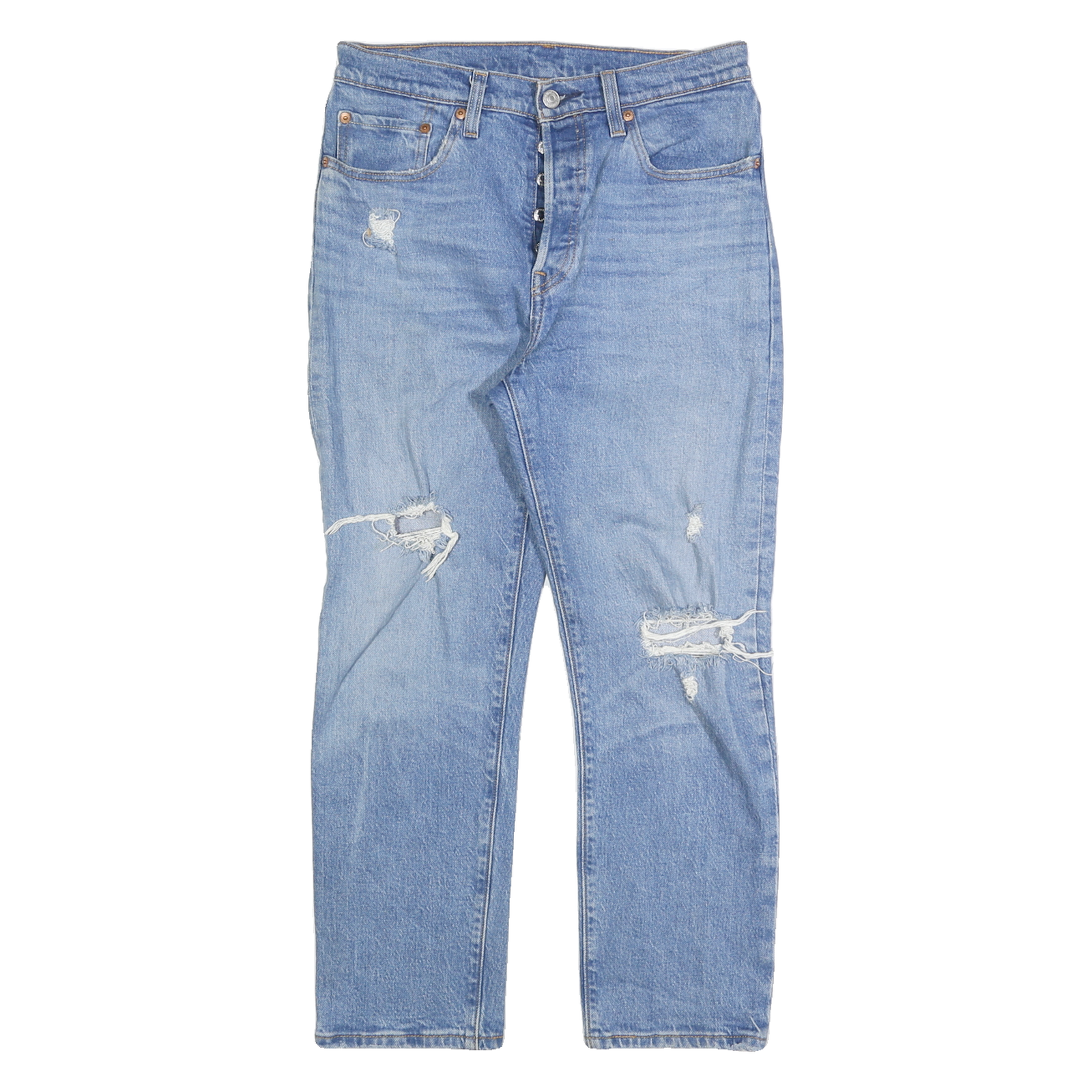 LEVI'S 501 Womens Jeans Blue Regular Straight Denim Light W27 L26 Distressed