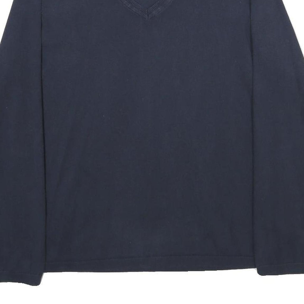 TOMMY HILFIGER Womens Navy Plain Cotton Blend Jumper V Neck Basic Knit L