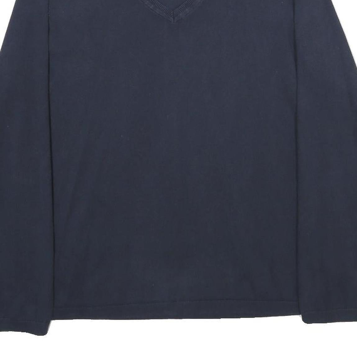 TOMMY HILFIGER Womens Navy Plain Cotton Blend Jumper V Neck Basic Knit L