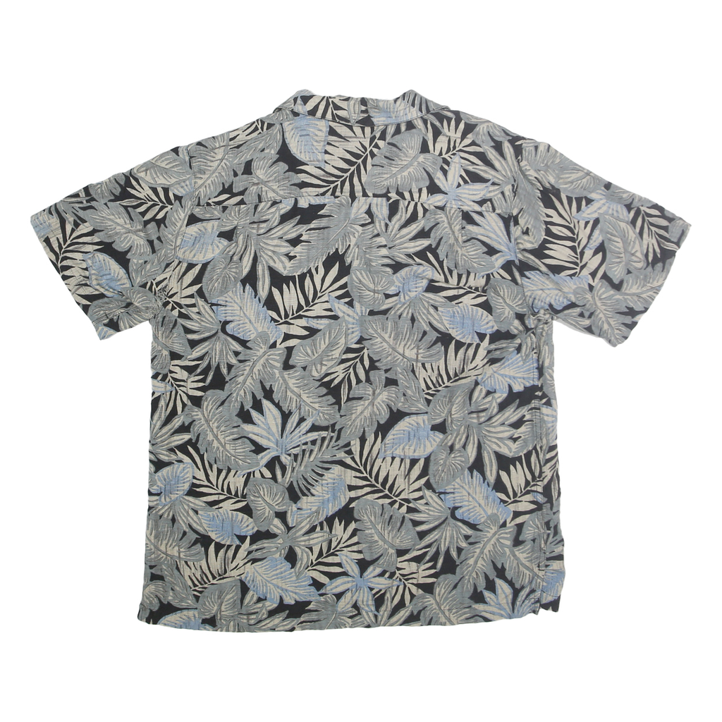PIERRE CARDIN Mens Black & Grey Leaf Print Silk Shirt M Summer Casual