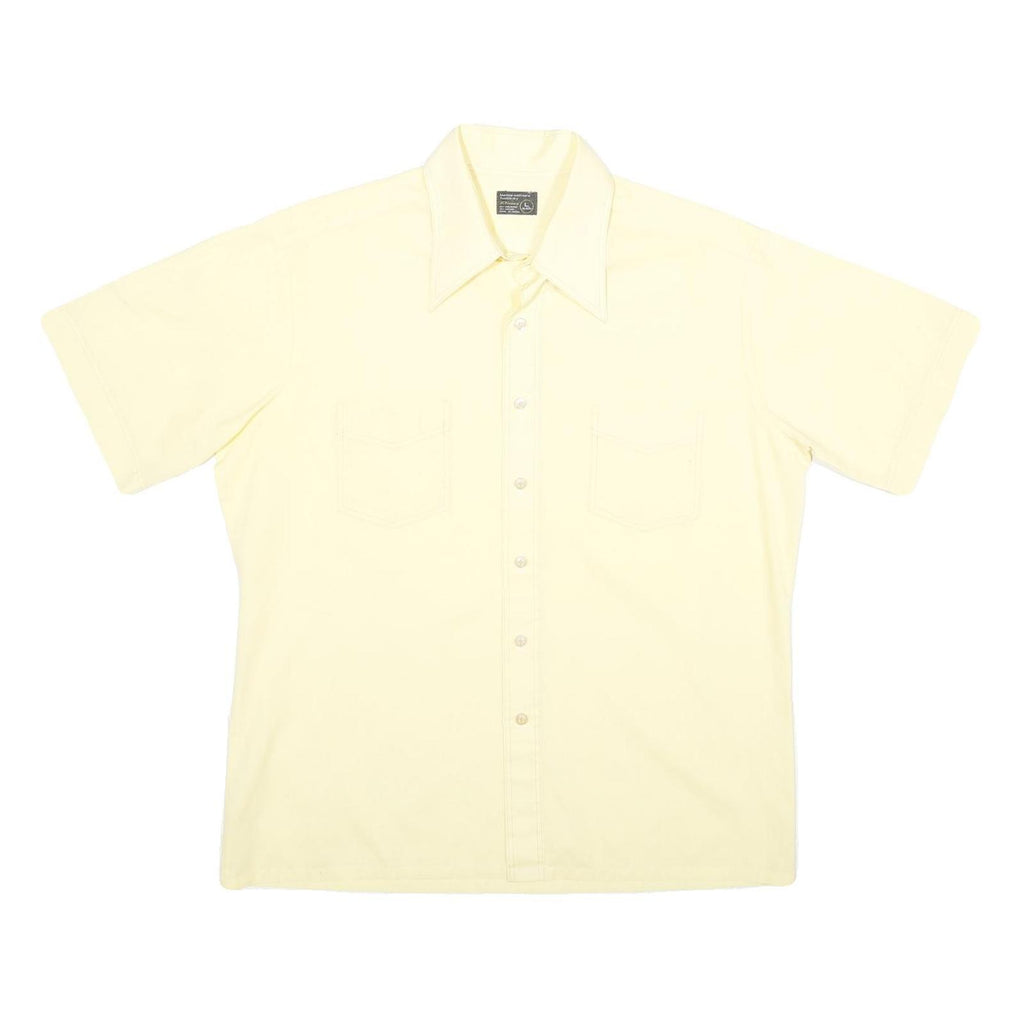 JC PENNEY Mens Cream Short Sleeve Button Shirt L Casual Polyester Blend