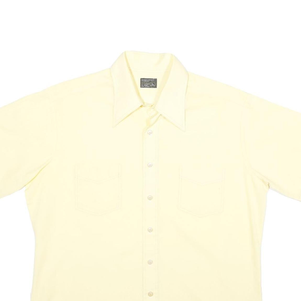 JC PENNEY Mens Cream Short Sleeve Button Shirt L Casual Polyester Blend