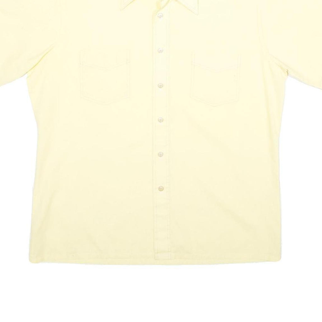 JC PENNEY Mens Cream Short Sleeve Button Shirt L Casual Polyester Blend