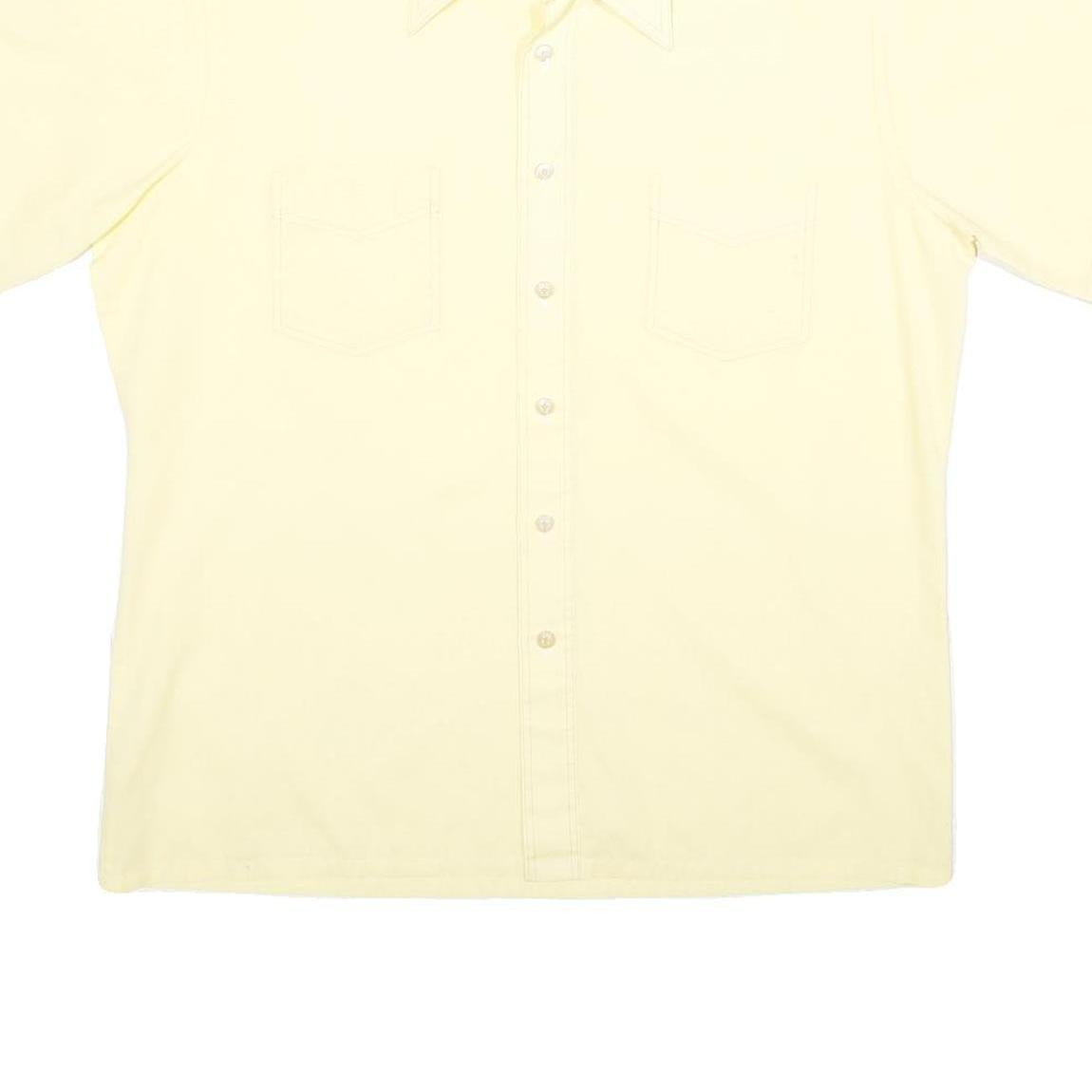 JC PENNEY Mens Cream Short Sleeve Button Shirt L Casual Polyester Blend