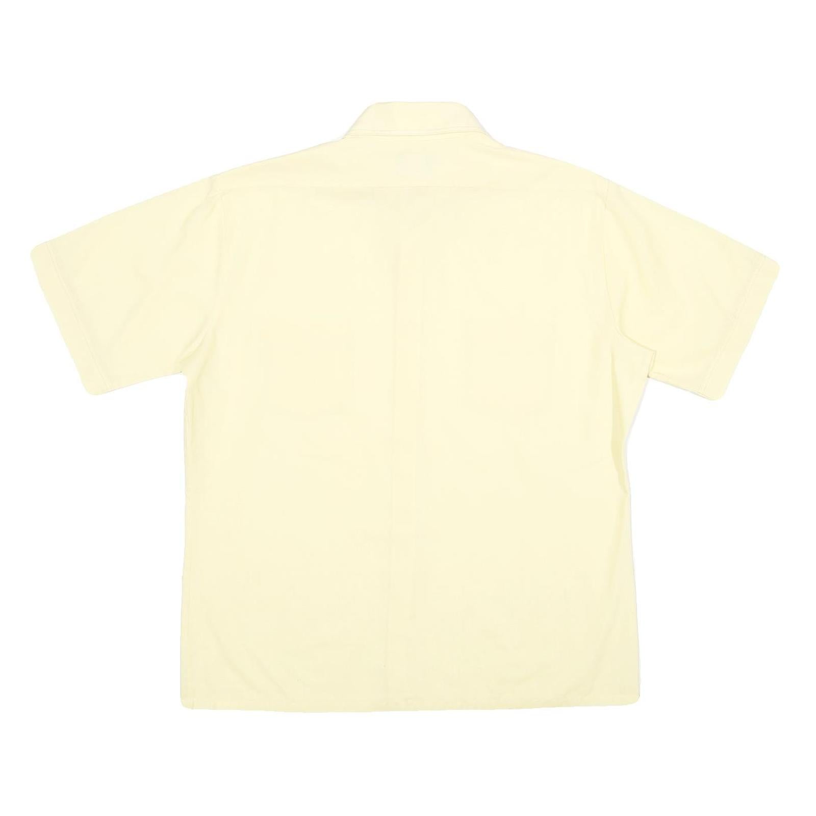 JC PENNEY Mens Cream Short Sleeve Button Shirt L Casual Polyester Blend