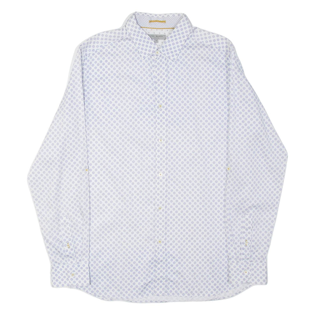 TED BAKER Mens Shirt White Crazy Pattern Long Sleeve M