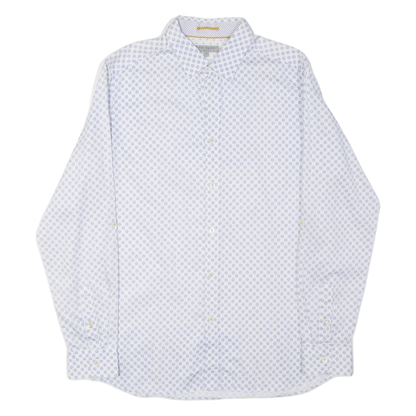 TED BAKER Mens Shirt White Crazy Pattern Long Sleeve M