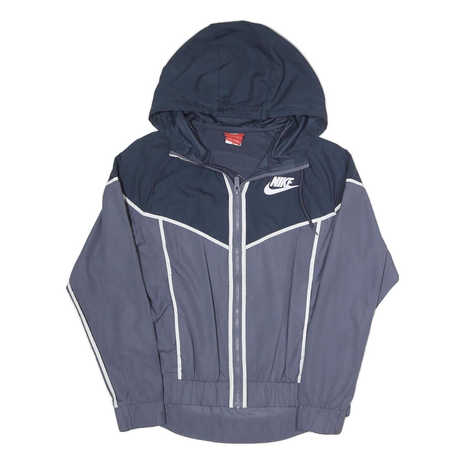 NIKE Womens Navy & Grey Zip Hooded Polyester Blend Jacket XS Sportswear