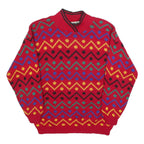 HI-OCTANE Womens Red Patterned Jumper Round Neck Basic Knit M Acrylic Comfort