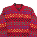HI-OCTANE Womens Red Patterned Jumper Round Neck Basic Knit M Acrylic Comfort