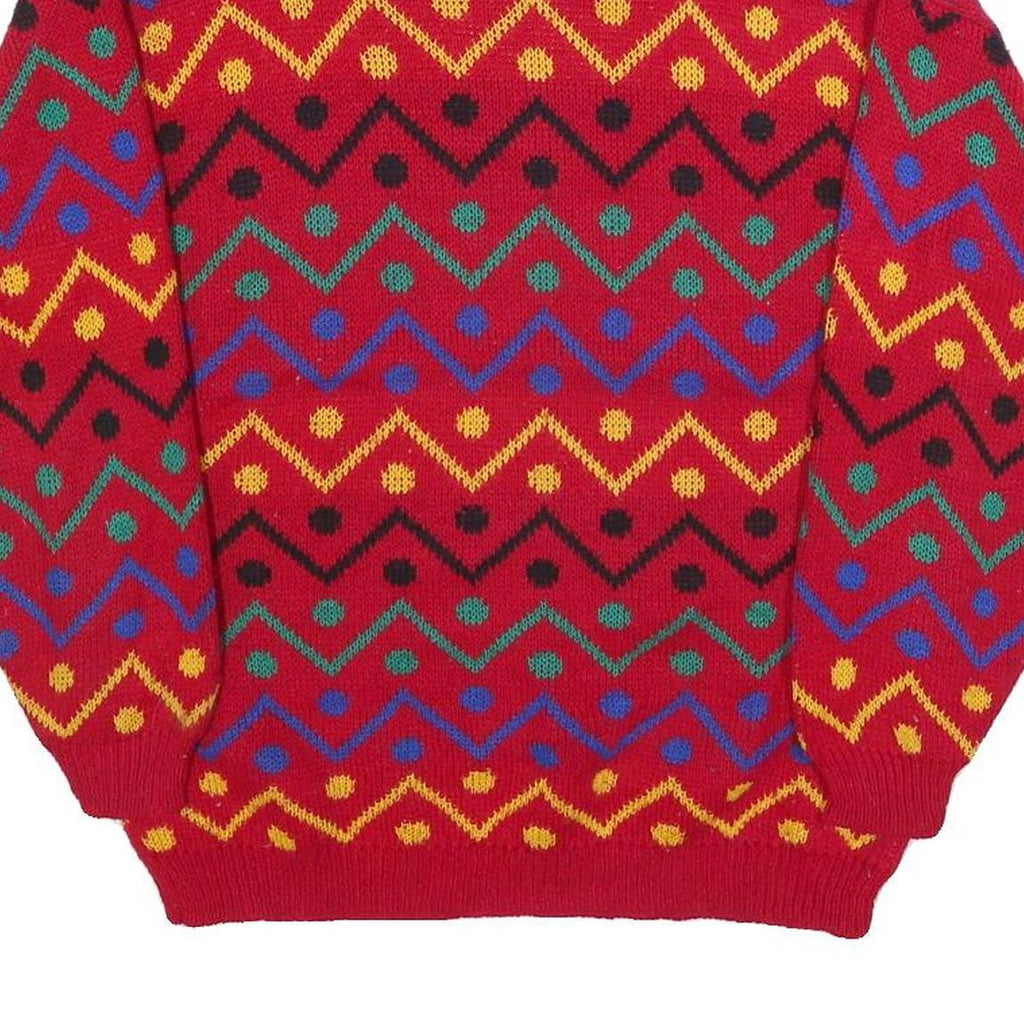 HI-OCTANE Womens Red Patterned Jumper Round Neck Basic Knit M Acrylic Comfort