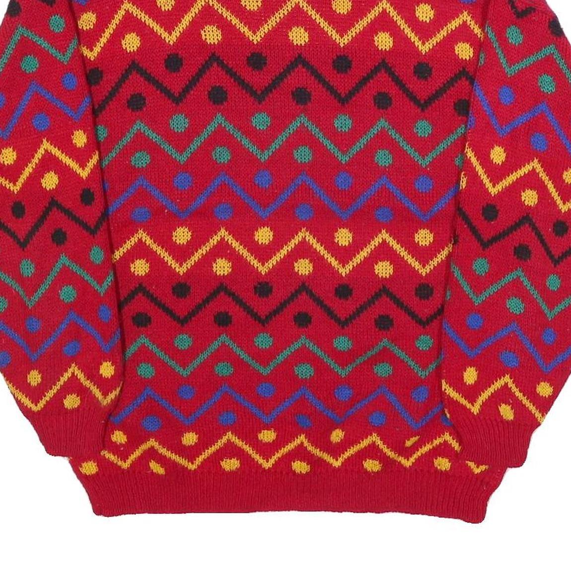 HI-OCTANE Womens Red Patterned Jumper Round Neck Basic Knit M Acrylic Comfort
