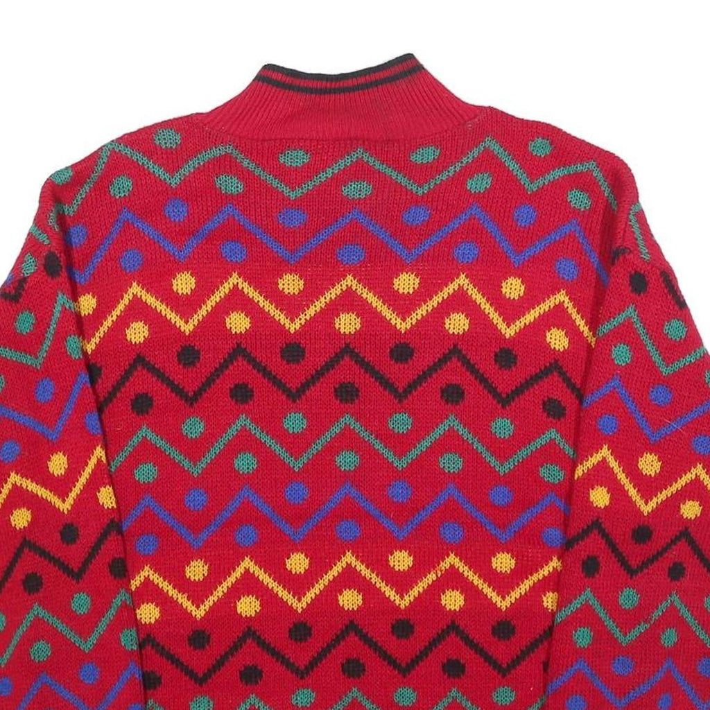HI-OCTANE Womens Red Patterned Jumper Round Neck Basic Knit M Acrylic Comfort