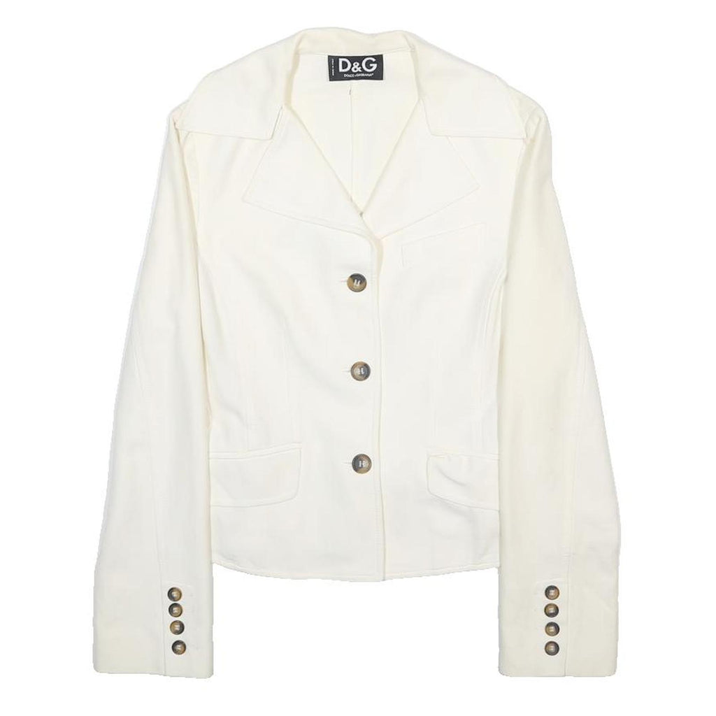 DOLCE & GABBANA Womens White Cotton Blend Button Jacket S Plain Stylish Elegant