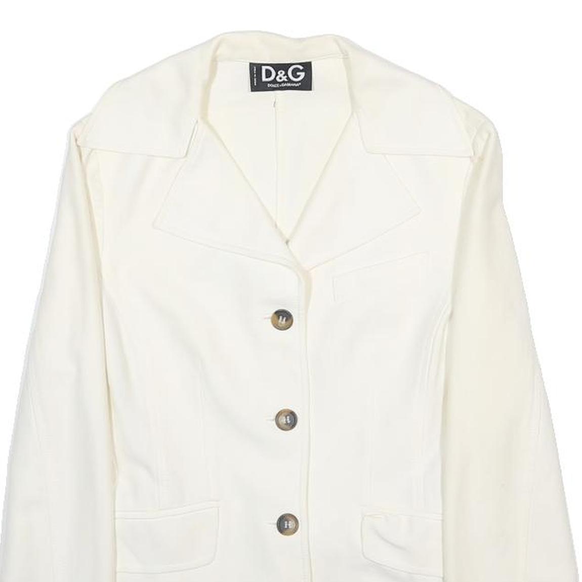 DOLCE & GABBANA Womens White Cotton Blend Button Jacket S Plain Stylish Elegant