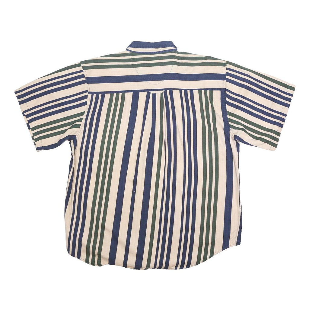 COLISEUM Mens Blue & Green Striped Shirt XL Button-Down Short Sleeve Casual