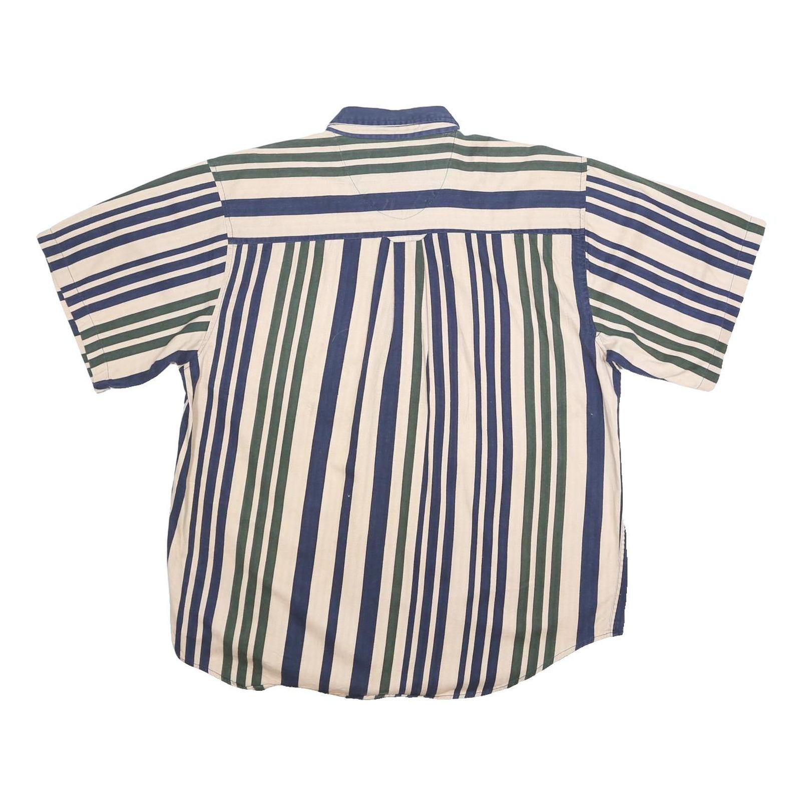 COLISEUM Mens Blue & Green Striped Shirt XL Button-Down Short Sleeve Casual