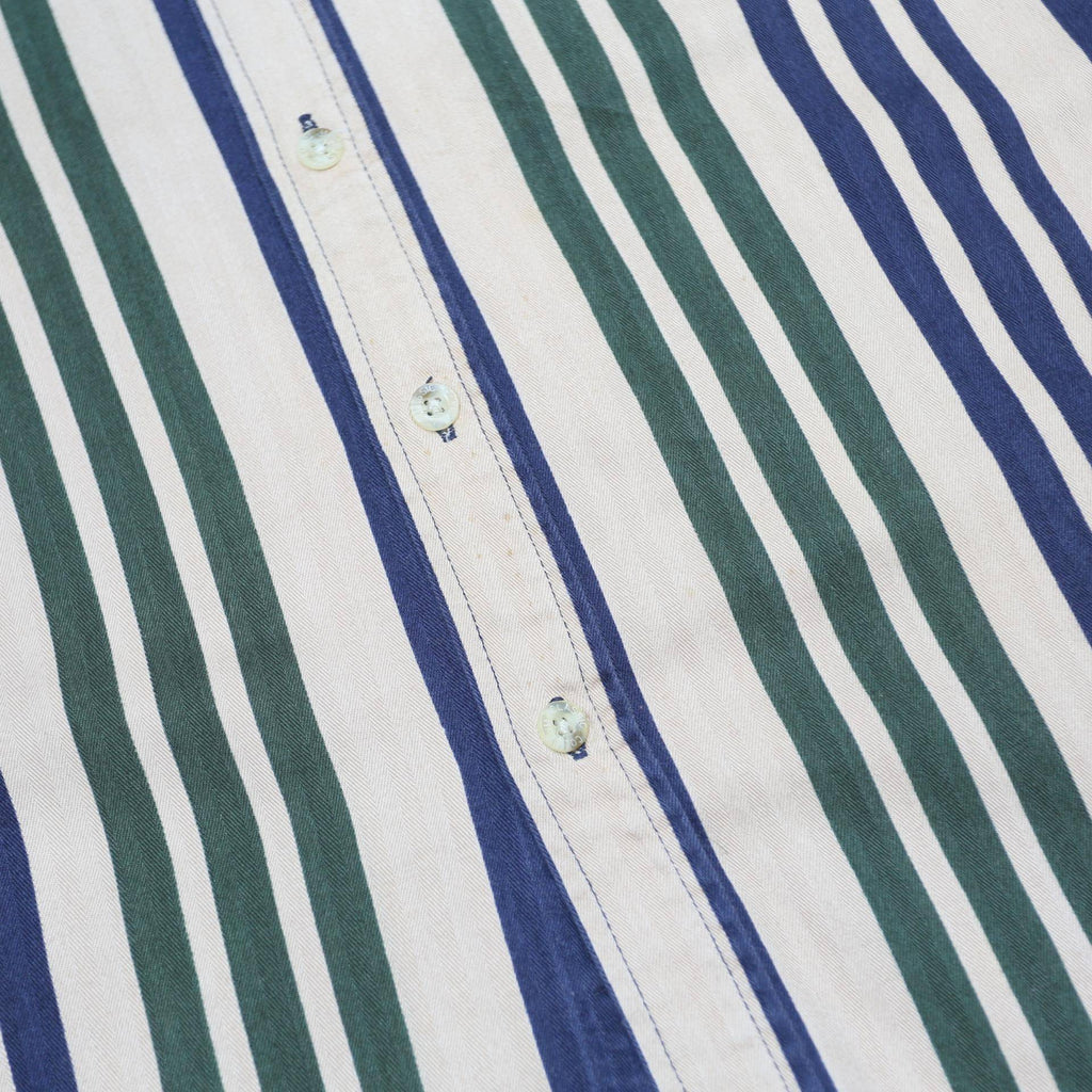 COLISEUM Mens Blue & Green Striped Shirt XL Button-Down Short Sleeve Casual