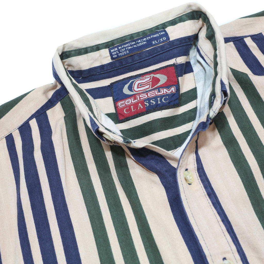 COLISEUM Mens Blue & Green Striped Shirt XL Button-Down Short Sleeve Casual