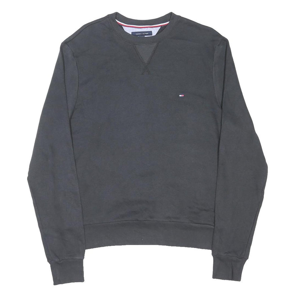 TOMMY HILFIGER Mens Black Sweatshirt Crew Neck S Cotton Blend Comfortable