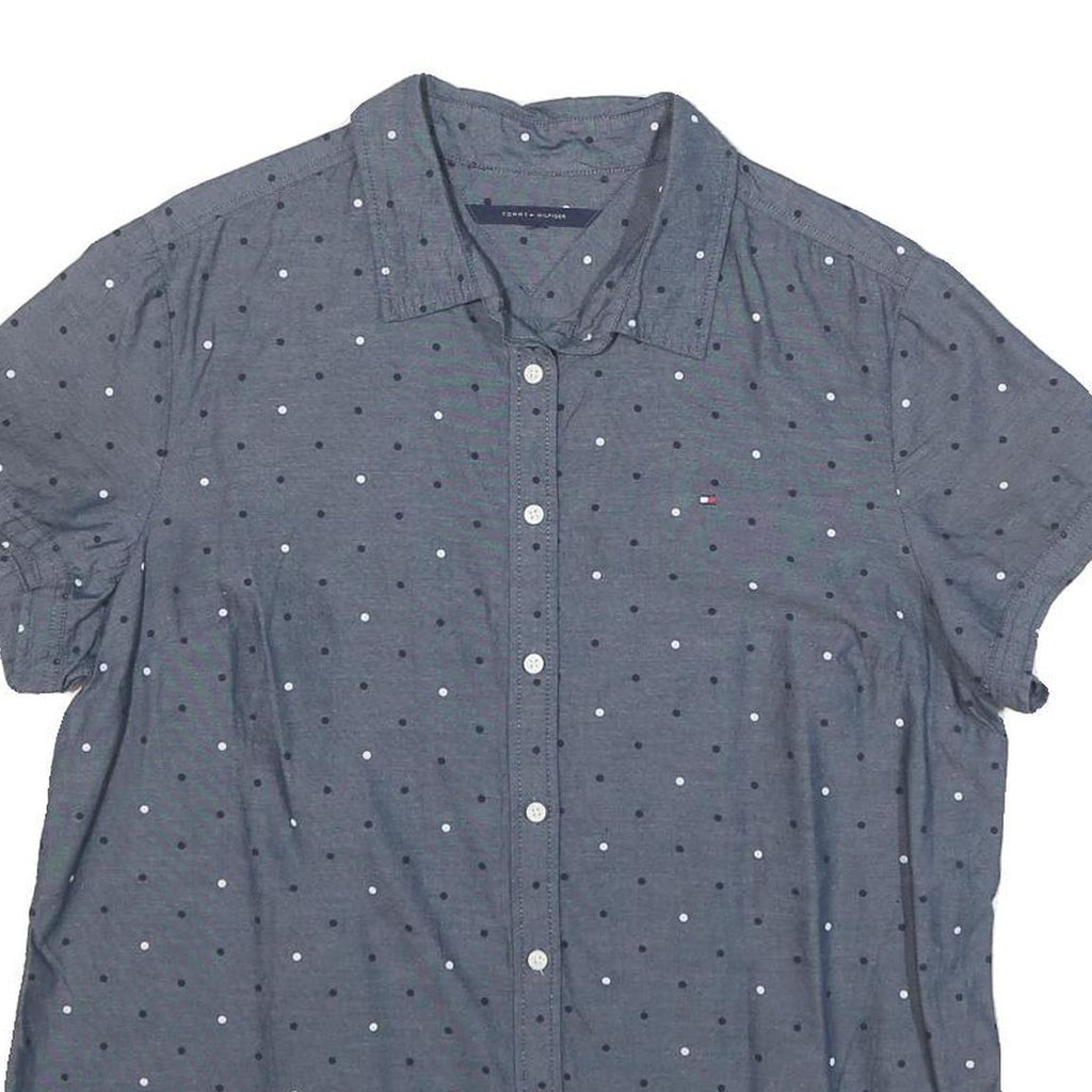 TOMMY HILFIGER Womens Blue Polka Dot Shirt L Cotton Blend Casual Short Sleeve