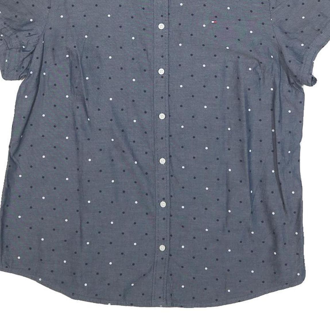 TOMMY HILFIGER Womens Blue Polka Dot Shirt L Cotton Blend Casual Short Sleeve