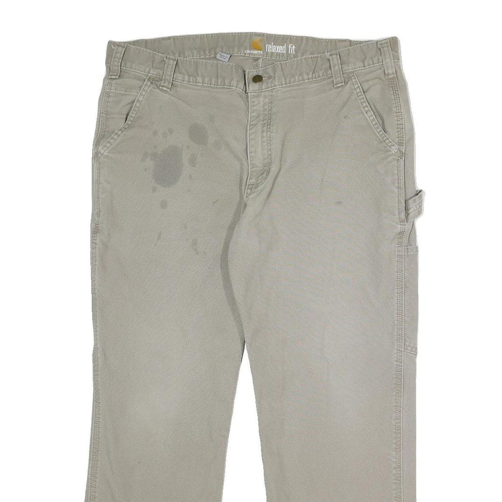 CARHARTT Mens Relaxed Fit Beige Cotton Blend Trouser W38 L30 Workwear Zip