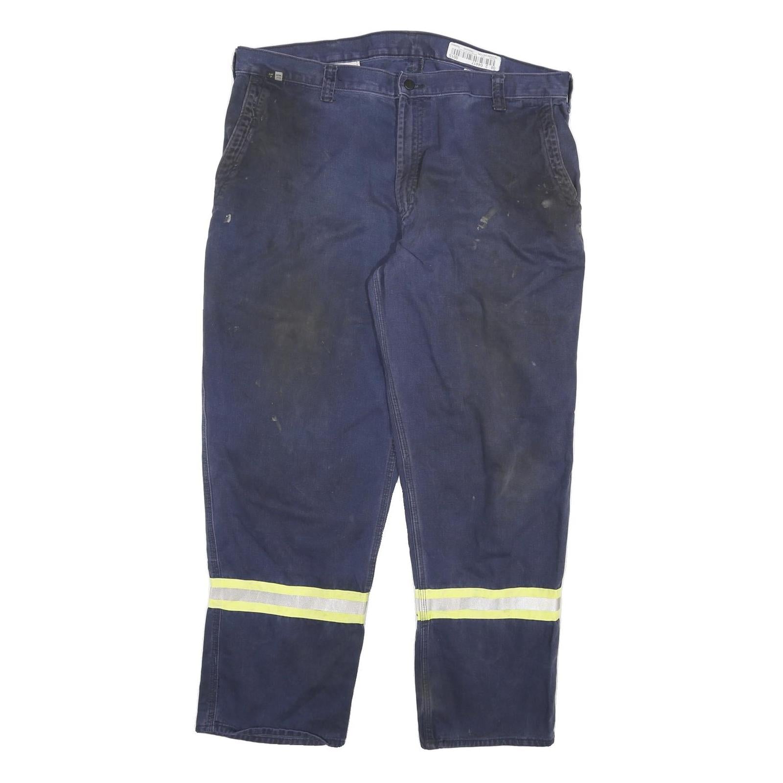 CARHARTT Mens Cotton Blend Navy Reflective Strip Relaxed Workwear Trousers W40