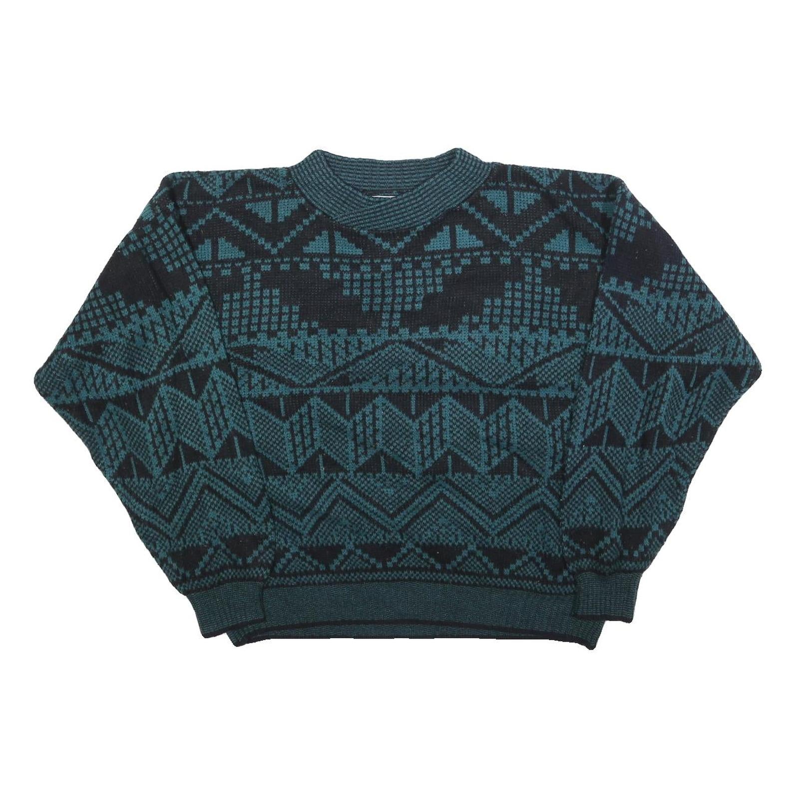 ZEPPELIN Womens Blue & Black Patterned Jumper Crew Neck Basic Knit L