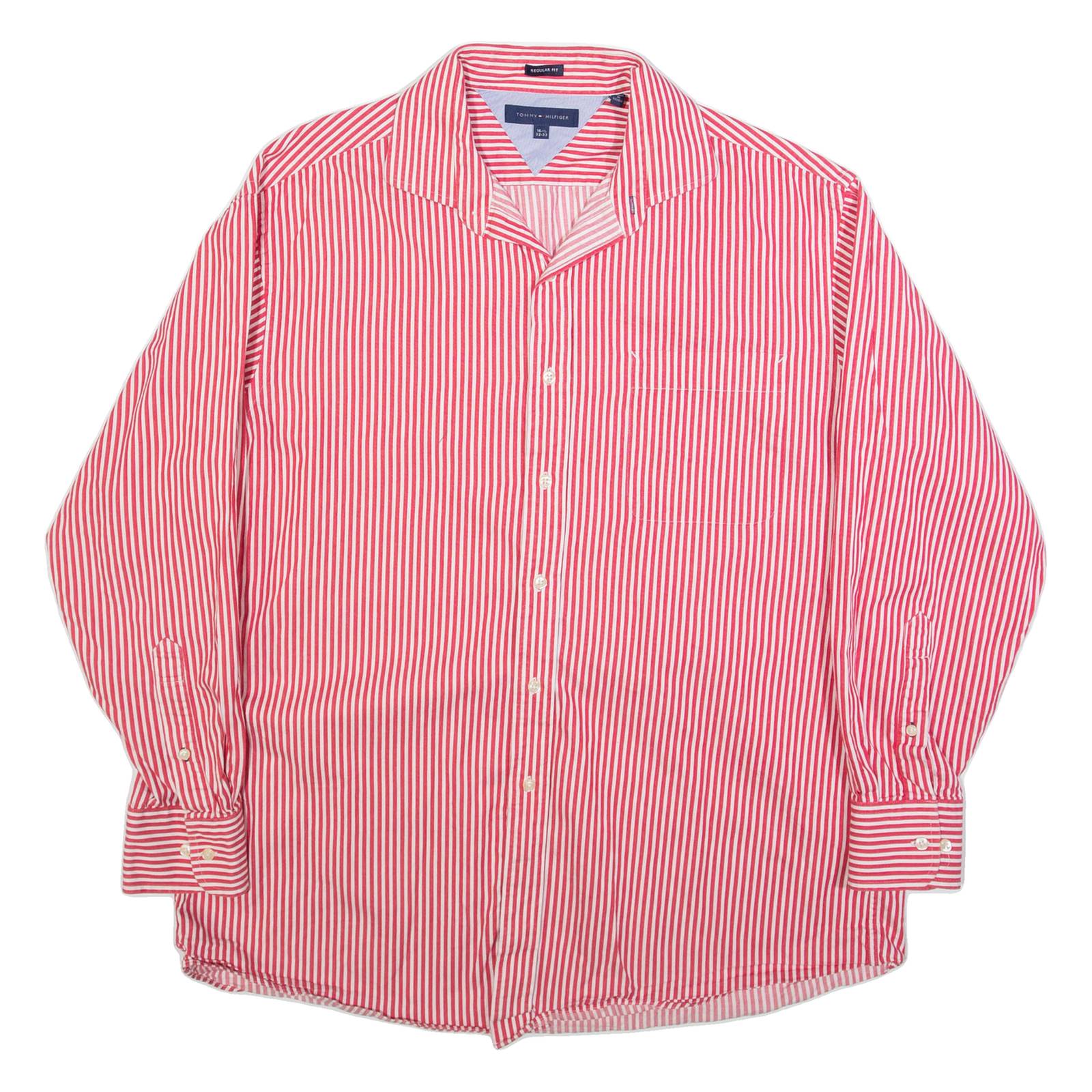 TOMMY HILFIGER Mens Shirt Red Striped Long Sleeve XL