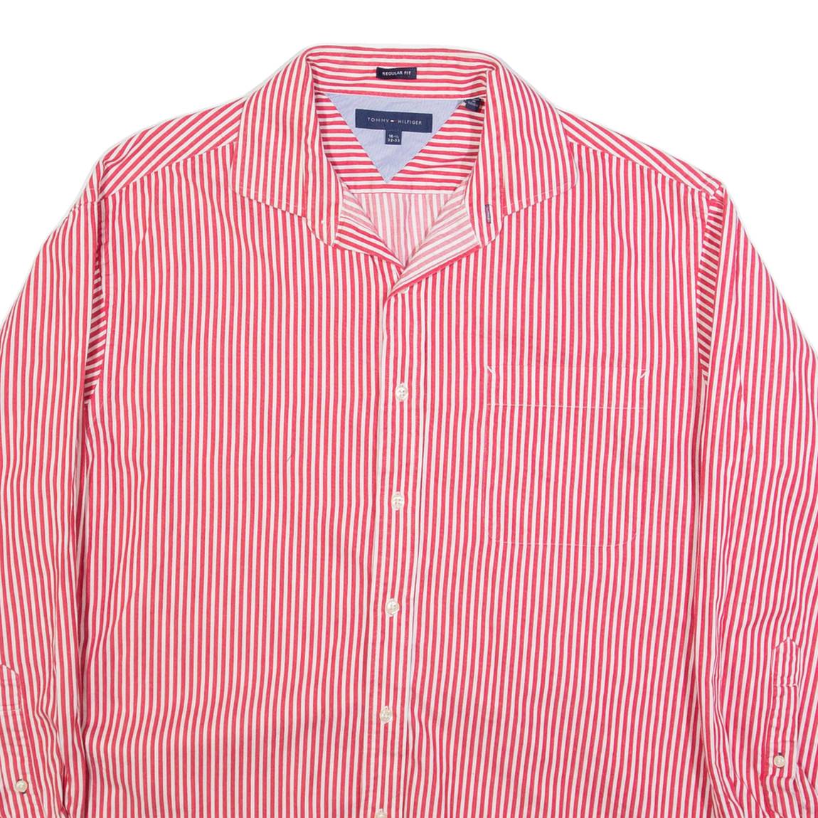 TOMMY HILFIGER Mens Shirt Red Striped Long Sleeve XL