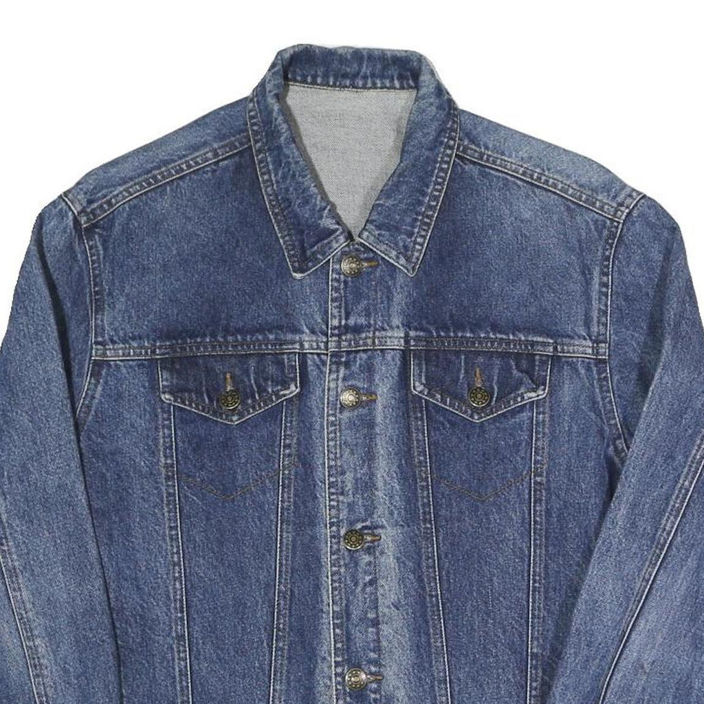 JUNIOR JEANS Mens Blue Cotton Denim Jacket S Button Plain Casual Classic Fit