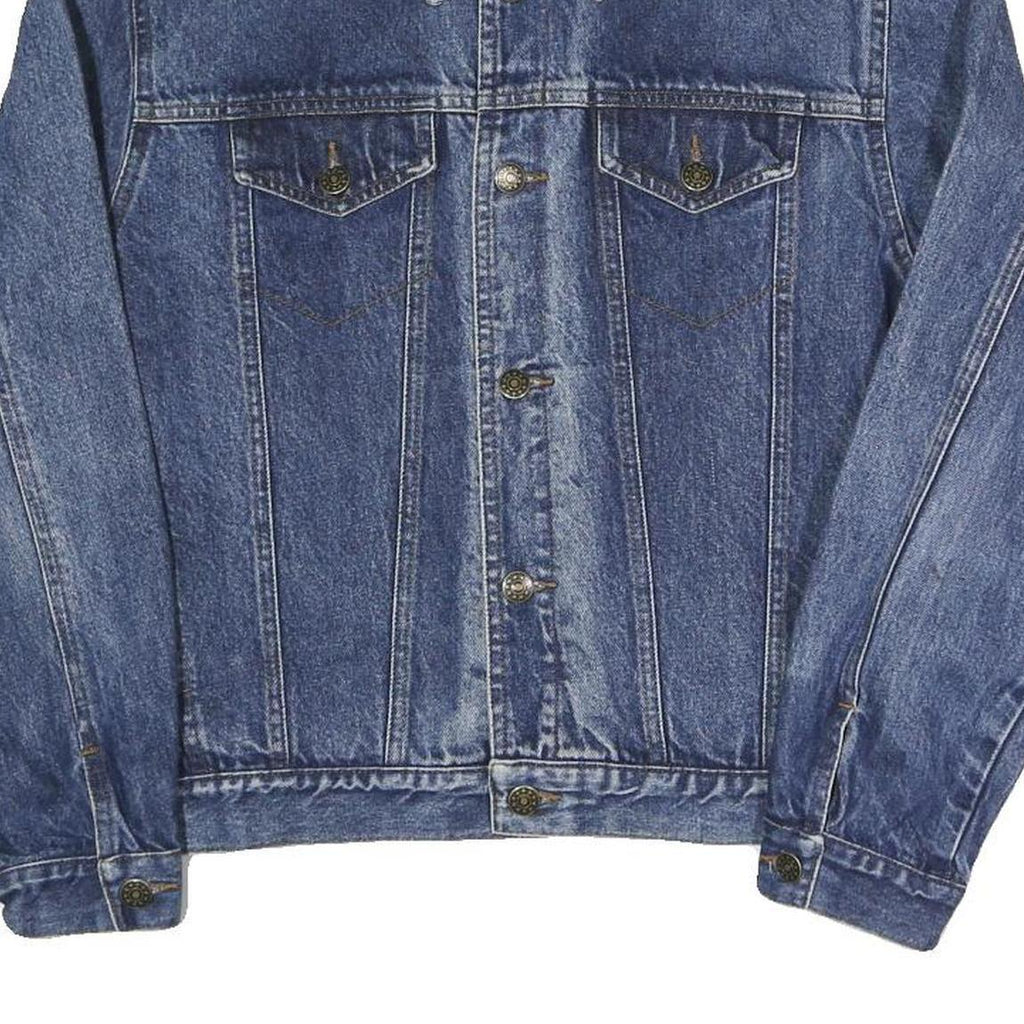 JUNIOR JEANS Mens Blue Cotton Denim Jacket S Button Plain Casual Classic Fit