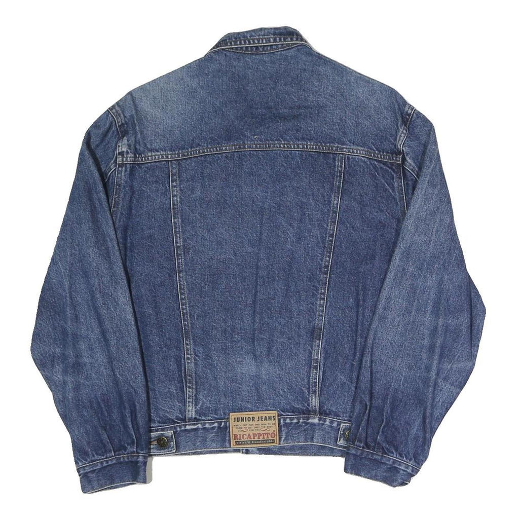 JUNIOR JEANS Mens Blue Cotton Denim Jacket S Button Plain Casual Classic Fit