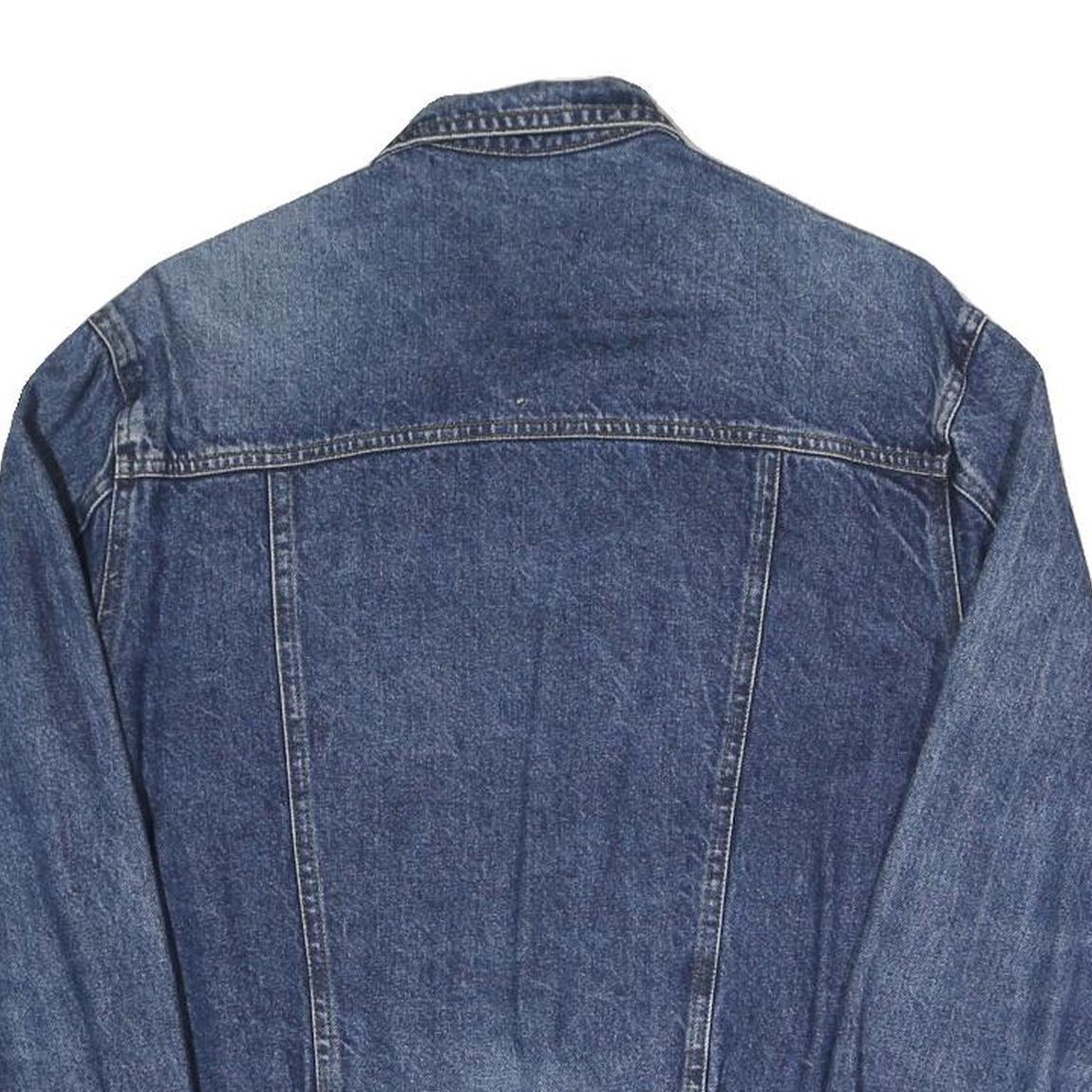 JUNIOR JEANS Mens Blue Cotton Denim Jacket S Button Plain Casual Classic Fit