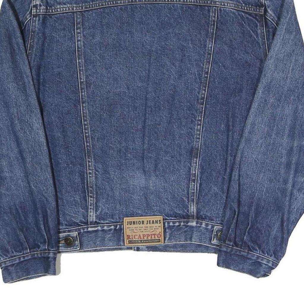 JUNIOR JEANS Mens Blue Cotton Denim Jacket S Button Plain Casual Classic Fit