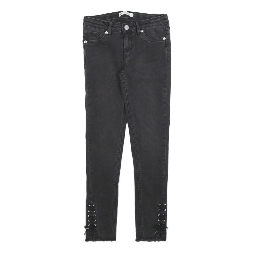 LEVI'S 710 Womens Slim Black Denim Raw Hem Skinny Cotton Blend W24 L25 Lace-Up