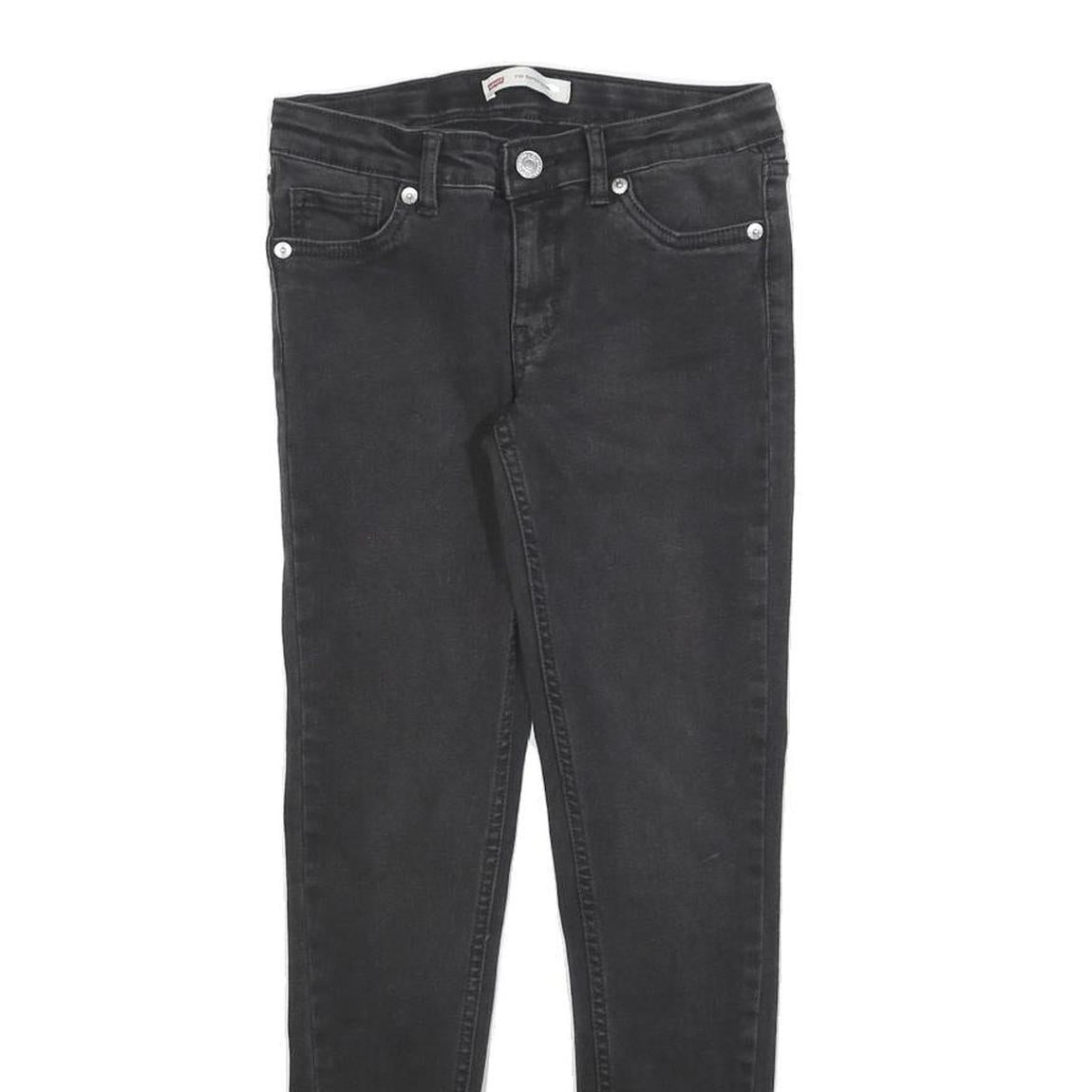 LEVI'S 710 Womens Slim Black Denim Raw Hem Skinny Cotton Blend W24 L25 Lace-Up