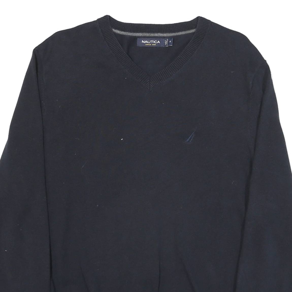 NAUTICA Mens Navy Plain V Neck Basic Knit Jumper M Cotton Blend Casual Stylish